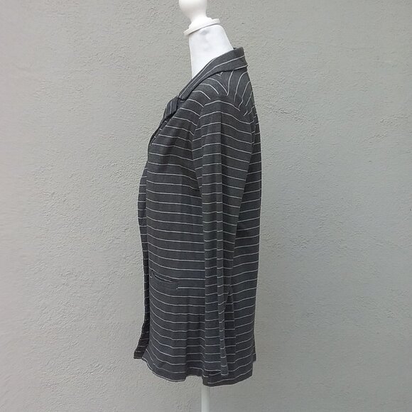Anthropologie Jacket Blazer Women Size Med Gray-White pinstripe knit Preppy - Picture 6 of 8